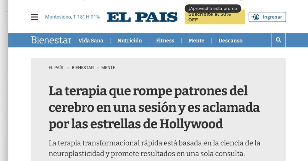 Portada diario El País sobre la Terapia de hipnosis en una sola sesión